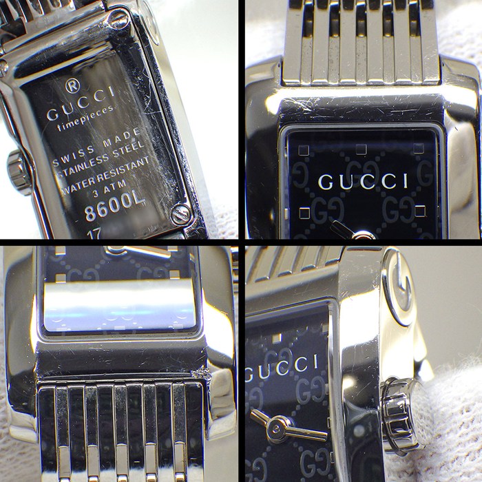グッチ GUCCI 腕時計 Gメトロ 8600L レクタンギュラー GG柄 ブラック文字盤 SS クオーツアナログ 【中古】