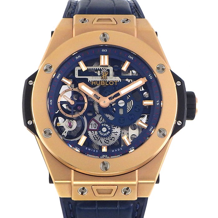 ★最終お値引き品★ 【ウブロ Hublot】腕時計 ビッグバン メカ10 414.OI.5123.RX スケルトン 裏スケ パワーリザーブ スケルトン 文字盤 K18キングゴールド(PG) チタン(PVD) ブルー クロコダイルレザーベルト ラバー 手巻き 【箱・保付き】 