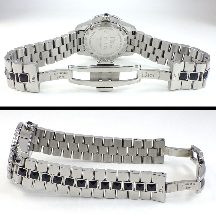 クリスチャンディオール Christian Dior 腕時計 クリスタル CD112116-V ダイヤベゼル 16ポイント ダイヤインデックス ブラック文字盤 回転ベゼル 夜光針 SS ブラック セラミック クオーツアナログ 【中古】