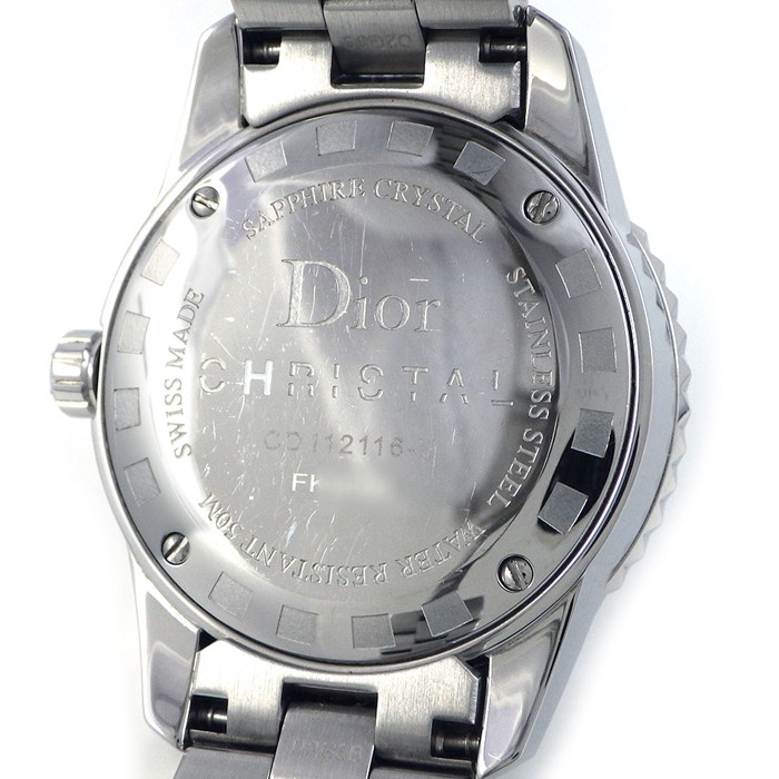 クリスチャンディオール Christian Dior 腕時計 クリスタル CD112116-V ダイヤベゼル 16ポイント ダイヤインデックス ブラック文字盤 回転ベゼル 夜光針 SS ブラック セラミック クオーツアナログ 【中古】