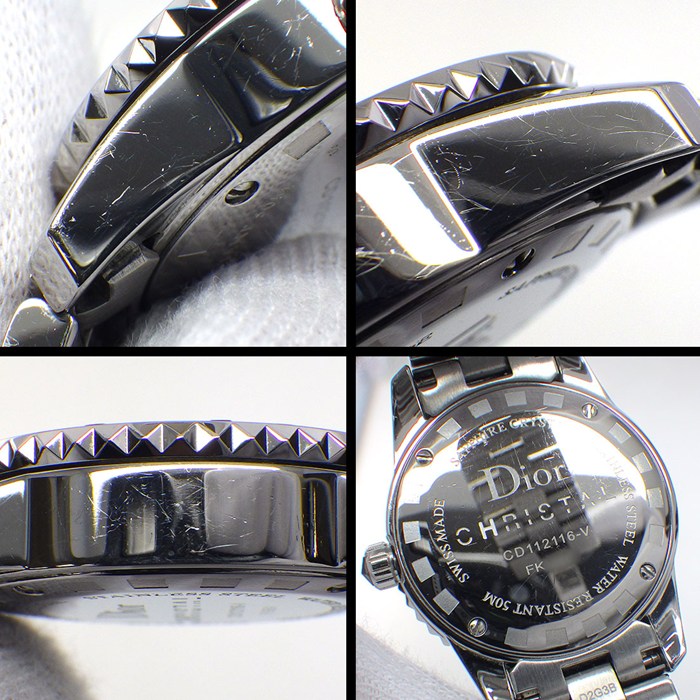 クリスチャンディオール Christian Dior 腕時計 クリスタル CD112116-V ダイヤベゼル 16ポイント ダイヤインデックス ブラック文字盤 回転ベゼル 夜光針 SS ブラック セラミック クオーツアナログ 【中古】