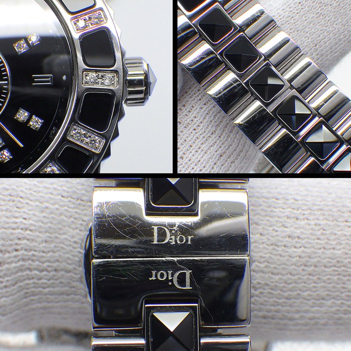 クリスチャンディオール Christian Dior 腕時計 クリスタル CD112116-V ダイヤベゼル 16ポイント ダイヤインデックス ブラック文字盤 回転ベゼル 夜光針 SS ブラック セラミック クオーツアナログ 【中古】
