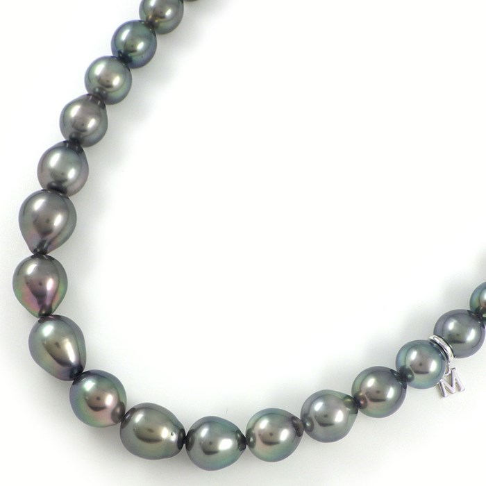 ミキモト MIKIMOTO ネックレス Mチャーム バロックパール 黒蝶 南洋真珠 8.0-11.0mm珠 K18WG 【中古】