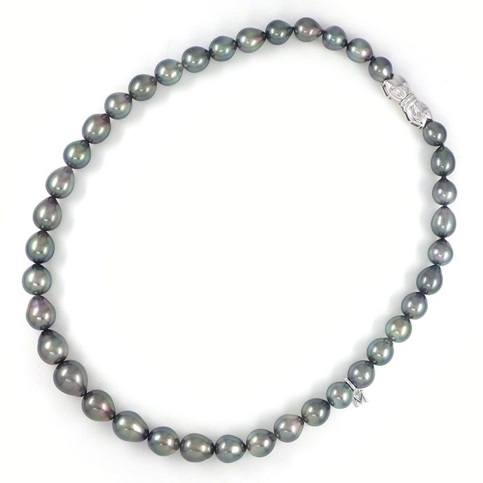 ミキモト MIKIMOTO ネックレス Mチャーム バロックパール 黒蝶 南洋真珠 8.0-11.0mm珠 K18WG 【中古】