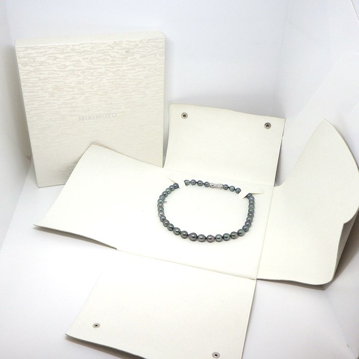 ミキモト MIKIMOTO ネックレス Mチャーム バロックパール 黒蝶 南洋真珠 8.0-11.0mm珠 K18WG 【中古】