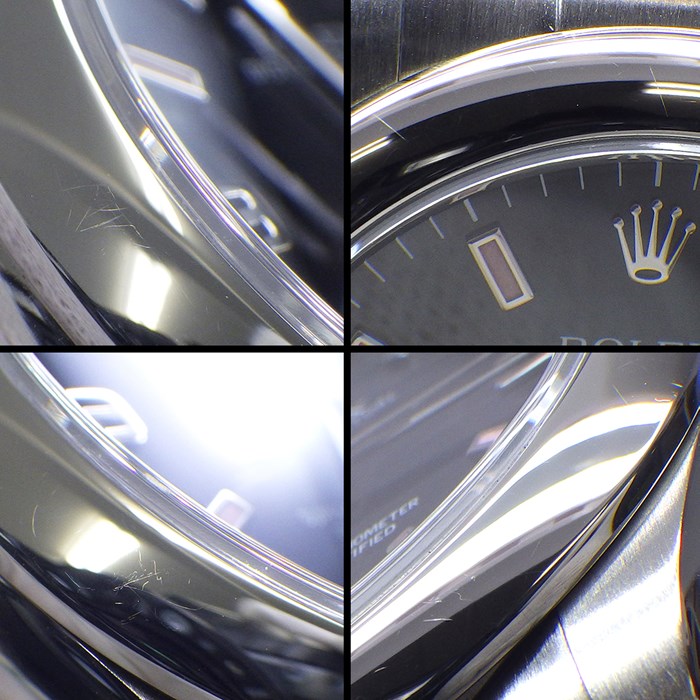 ロレックス Rolex 腕時計 オイスター パーペチュアル 31mm 177200 ルーレット刻印 ピンク 夜光インデックス ブラック文字盤 SS 自動巻き 【箱・保付き】 【中古】