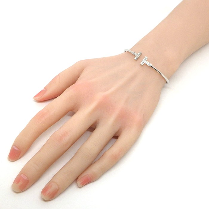 ティファニー Tiffany & Co. バングル Tワイヤー ミディアム 60010748 ダイヤモンド 計0.24ct K18WG 【中古】