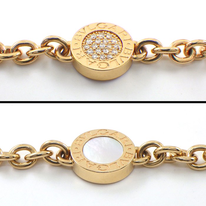ブルガリ BVLGARI ロングネックレス BB 6モチーフ ステーション ラウンド ダイヤモンド ホワイト シェル K18PG 【中古】