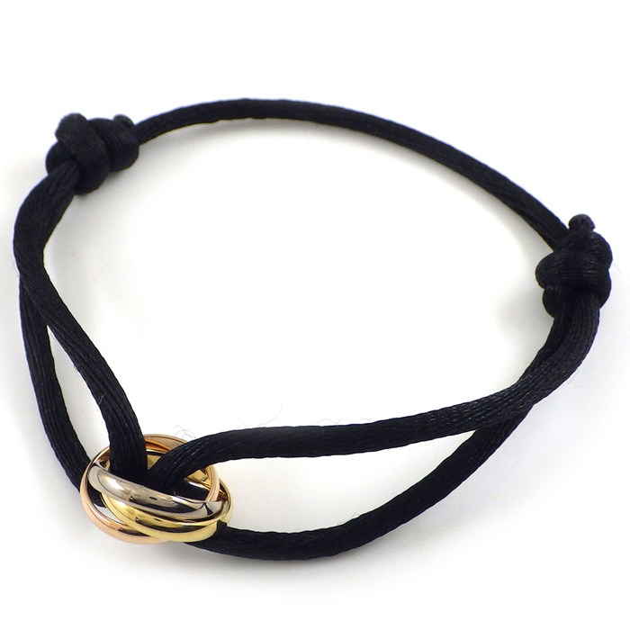 カルティエ Cartier ブレスレット トリニティ B6016700 オンライン限定 スリーカラー K18PG K18WG K18YG ブラック コットンコード 【中古】