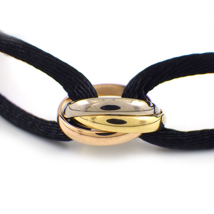 カルティエ Cartier ブレスレット トリニティ B6016700 オンライン限定 スリーカラー K18PG K18WG K18YG ブラック コットンコード 【中古】
