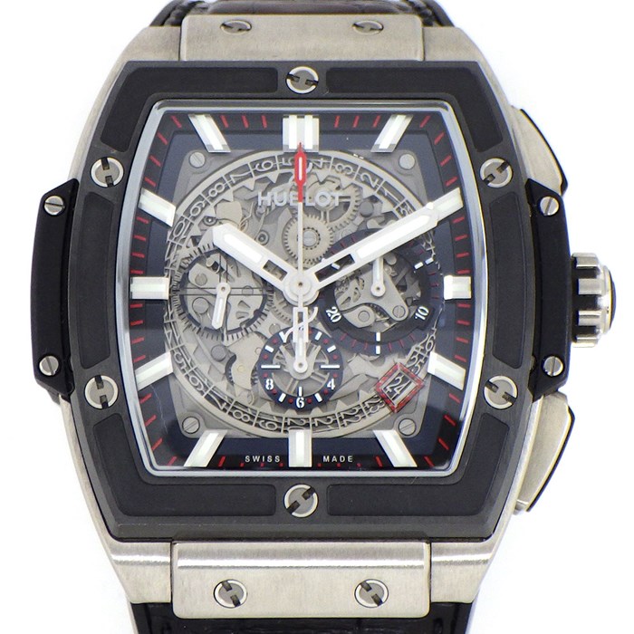 【ウブロ Hublot】腕時計 スピリット オブ ビッグバン 601.NM.0173.LR クロノグラフ カレンダー スモールセコンド スケルトン 文字盤 セラミック チタン アリゲーター レザー ラバー ベルト 自動巻き 【箱・保付き】