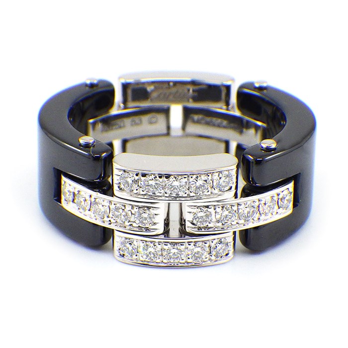 カルティエ Cartier リング マイヨン パンテール B4086253 3連 3ロウ チェーン パヴェ ダイヤモンド K18WG ブラック セラミック 黒 13.5号 / #53 【中古】