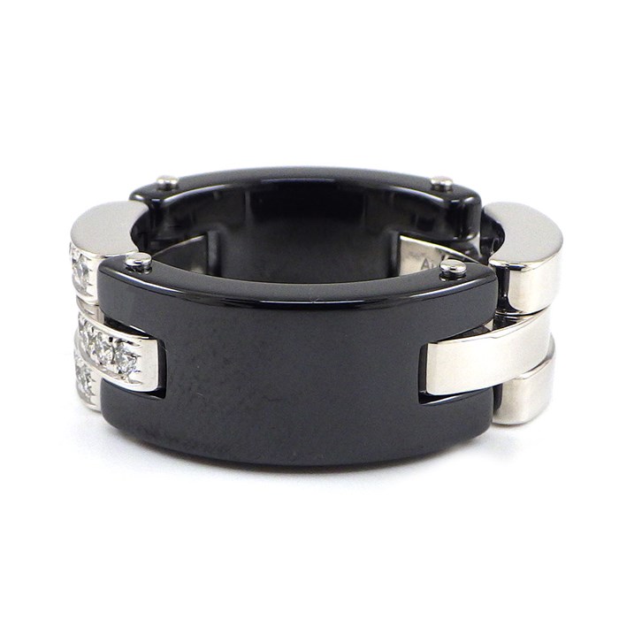カルティエ Cartier リング マイヨン パンテール B4086253 3連 3ロウ チェーン パヴェ ダイヤモンド K18WG ブラック セラミック 黒 13.5号 / #53 【中古】