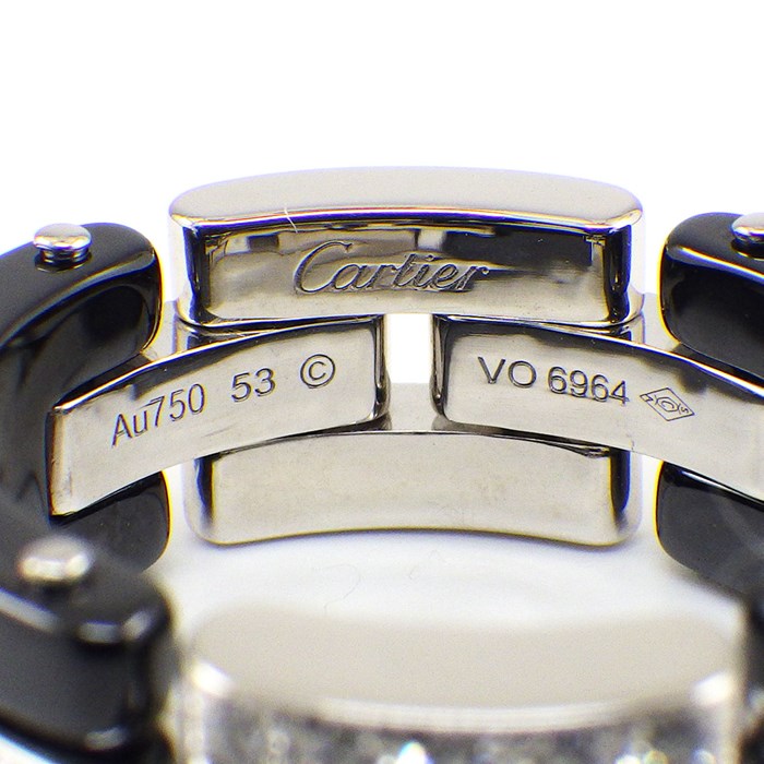 カルティエ Cartier リング マイヨン パンテール B4086253 3連 3ロウ チェーン パヴェ ダイヤモンド K18WG ブラック セラミック 黒 13.5号 / #53 【中古】
