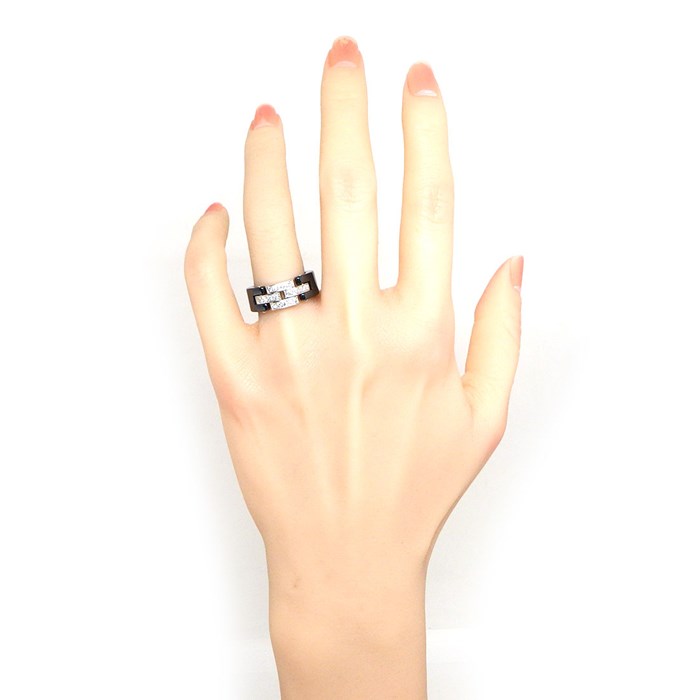 カルティエ Cartier リング マイヨン パンテール B4086253 3連 3ロウ チェーン パヴェ ダイヤモンド K18WG ブラック セラミック 黒 13.5号 / #53 【中古】