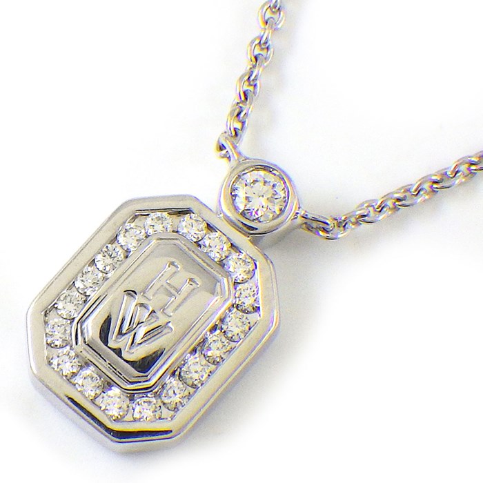 ハリーウィンストン HARRY WINSTON ネックレス HWロゴ プレート ダイヤモンド K18WG 【中古】