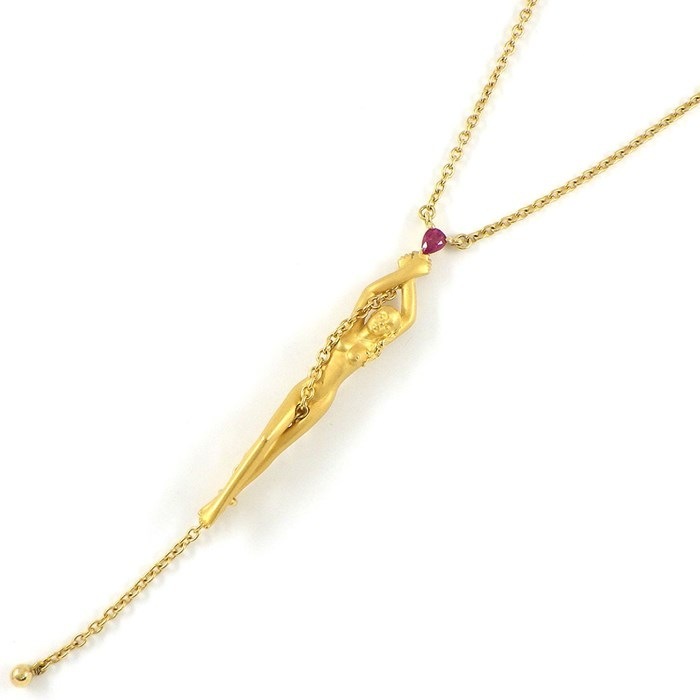 カレライカレラ Carrera y Carrera ネックレス サイレンス 女神モチーフ ルビー K18YG 【中古】