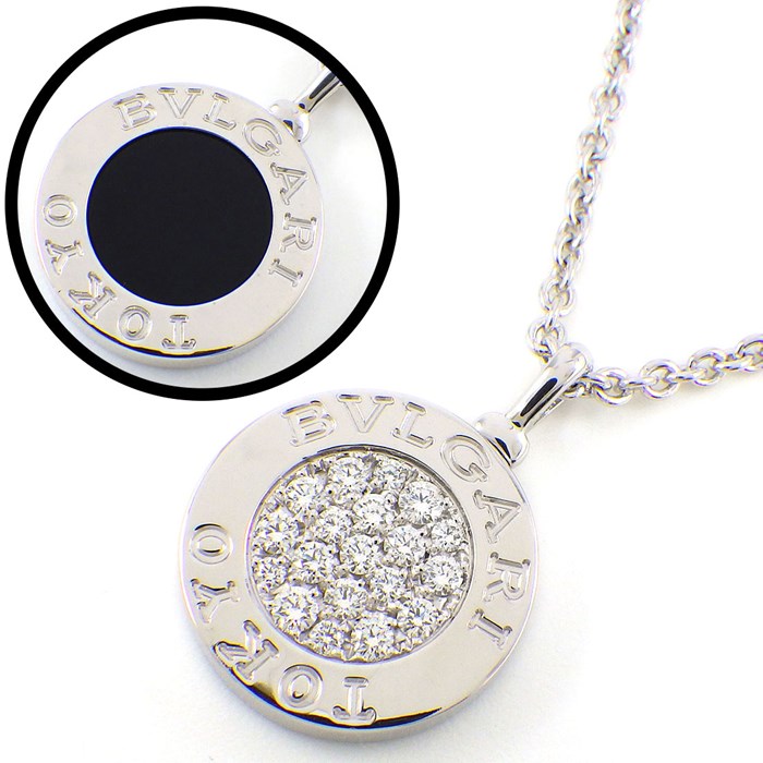 ブルガリ BVLGARI ネックレス ブルガリ ブルガリ 日本限定 358947 ラウンド サークル ロゴ パヴェ ダイヤモンド 0.34ct オニキス K18WG 【箱・保付き】 【中古】