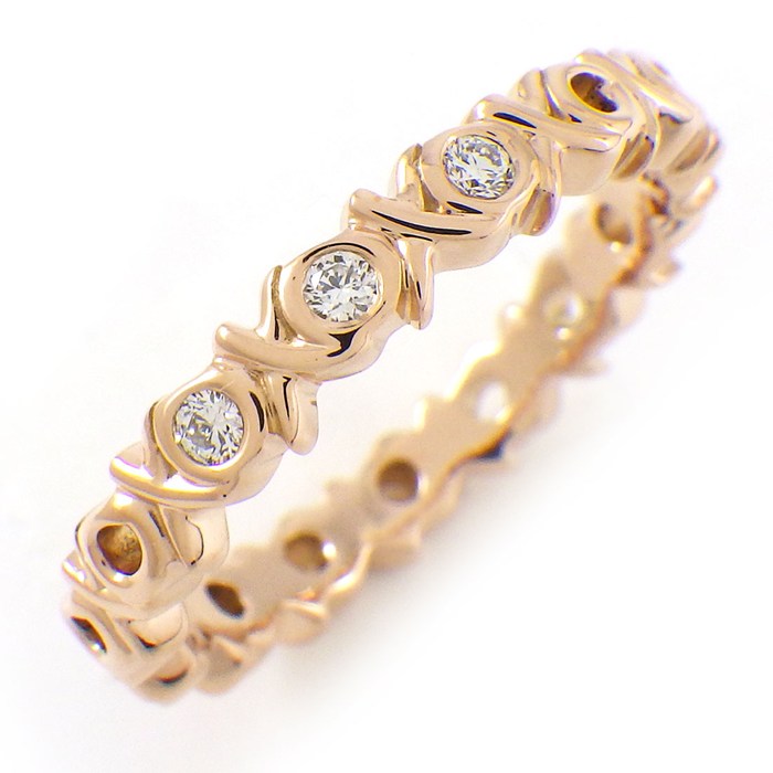 ティファニー Tiffany & Co. リング ラブ&キス XOXO ナロー 3ポイント ダイヤモンド K18PG 10.5号 【中古】