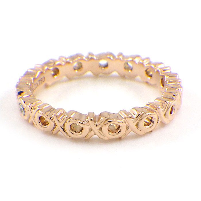 ティファニー Tiffany & Co. リング ラブ&キス XOXO ナロー 3ポイント ダイヤモンド K18PG 10.5号 【中古】