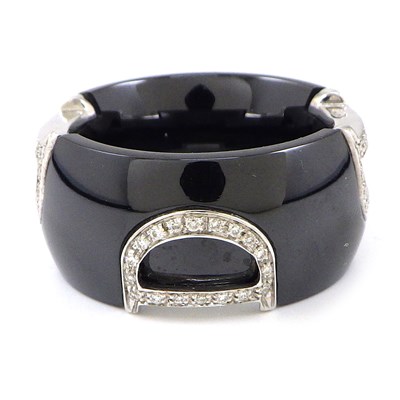 ダミアーニ DAMIANI リング Dアイコン ディーアイコン 20082214 パヴェ ダイヤモンド 0.19ct K18WG ブラック セラミック 黒 8.5号 【中古】