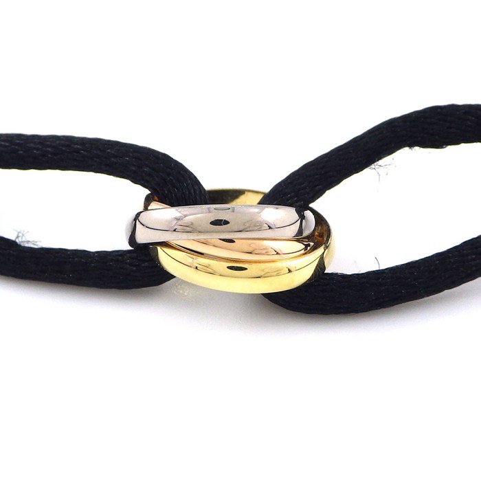 カルティエ Cartier ブレスレット トリニティ B6016700 オンライン限定 スリーカラー K18PG K18WG K18YG ブラック コットンコード 黒 【中古】