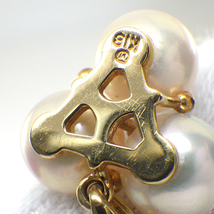 ミキモト MIKIMOTO ネックレス 3ポイント パール 7mm珠 1ポイント ダイヤモンド K18YG 【中古】