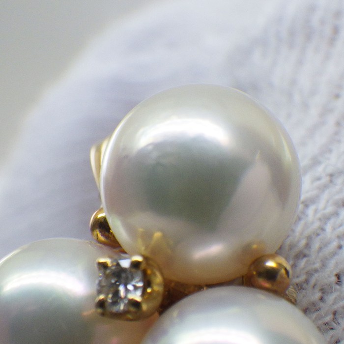 ミキモト MIKIMOTO ネックレス 3ポイント パール 7mm珠 1ポイント ダイヤモンド K18YG 【中古】