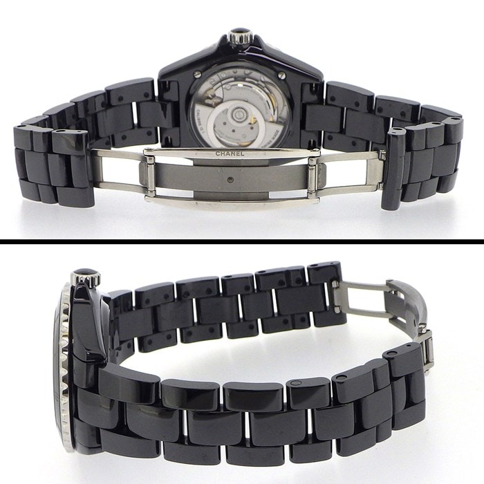 シャネル CHANEL 腕時計 J12 H5697 デイト 裏スケ 回転ベゼル ブラック文字盤 SS ブラック セラミック 自動巻き 【箱・保付き】 【中古】