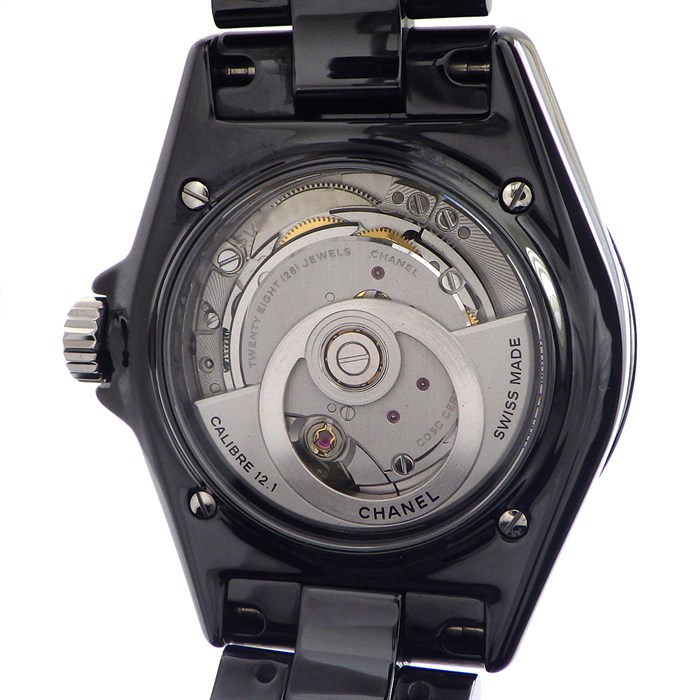 シャネル CHANEL 腕時計 J12 H5697 デイト 裏スケ 回転ベゼル ブラック文字盤 SS ブラック セラミック 自動巻き 【箱・保付き】 【中古】
