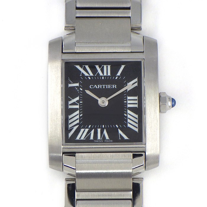 カルティエ Cartier 腕時計 タンク フランセーズ SM W51026Q3 ローマンインデックス スクエア ブラック文字盤 SS クオーツアナログ 【中古】