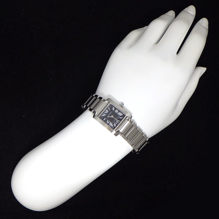 カルティエ Cartier 腕時計 タンク フランセーズ SM W51026Q3 ローマンインデックス スクエア ブラック文字盤 SS クオーツアナログ 【中古】