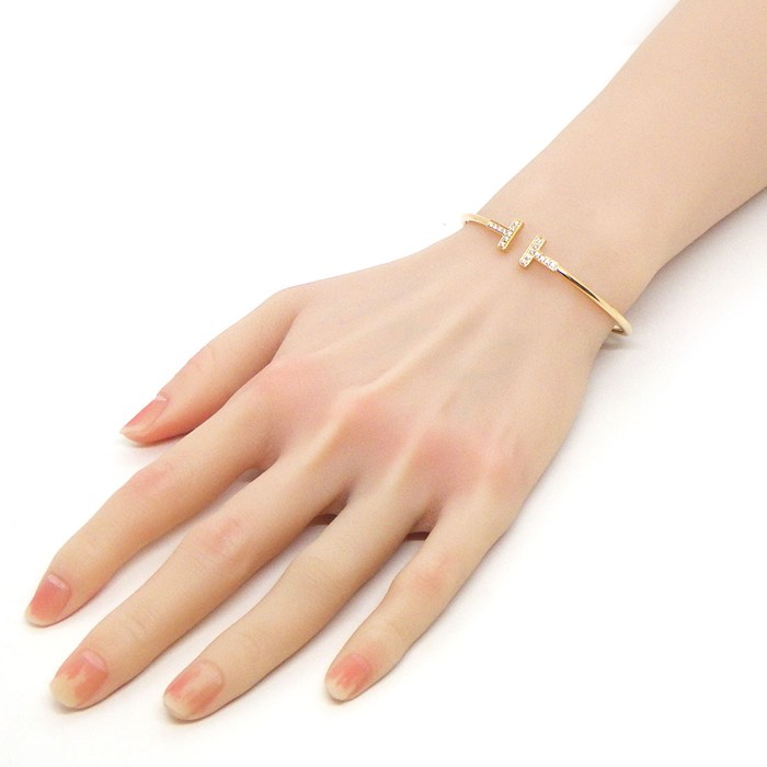 ティファニー Tiffany & Co. バングル Tワイヤー ミディアム 60010767 ダイヤモンド 計0.24ct K18PG / #M 【中古】