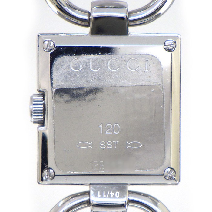 グッチ GUCCI 腕時計 トルナヴォーニ 120 4ポイント ダイヤインデックス スクエア GG ロゴ サンレイ パープル文字盤 SS クオーツアナログ 【中古】