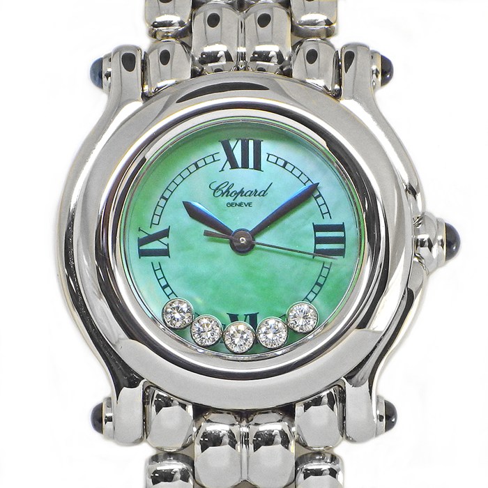 ショパール Chopard 腕時計 ハッピースポーツ 27/8250/23 5ポイント ムービングダイヤモンド グリーンシェル文字盤 ローマンインデックス SS クオーツアナログ 【中古】