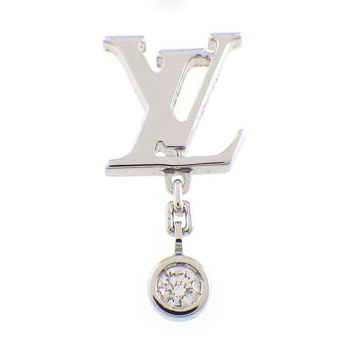 ルイ・ヴィトン LOUIS VUITTON ピアス ピュス イディール ブロッサム Q96544 LV モノグラム ロゴ モチーフ スウィング ドロップ 1ポイント ダイヤモンド 0.03ct K18WG ※片方のみ 【中古】