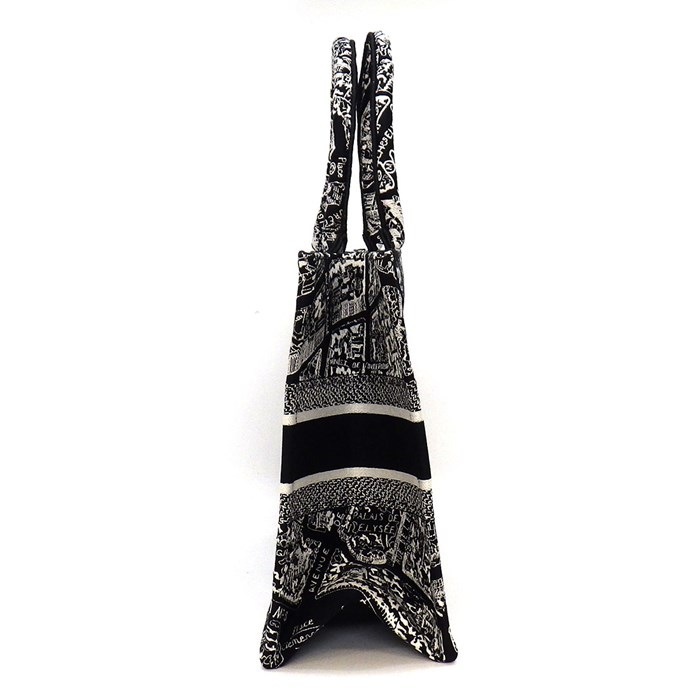 ディオール Dior トートバッグ ハンドバッグ ブックトート ミディアム M1296ZOMP_M46I ブラック ホワイト プラン ドゥ パリ エンブロイダリー (コットン) 【中古】