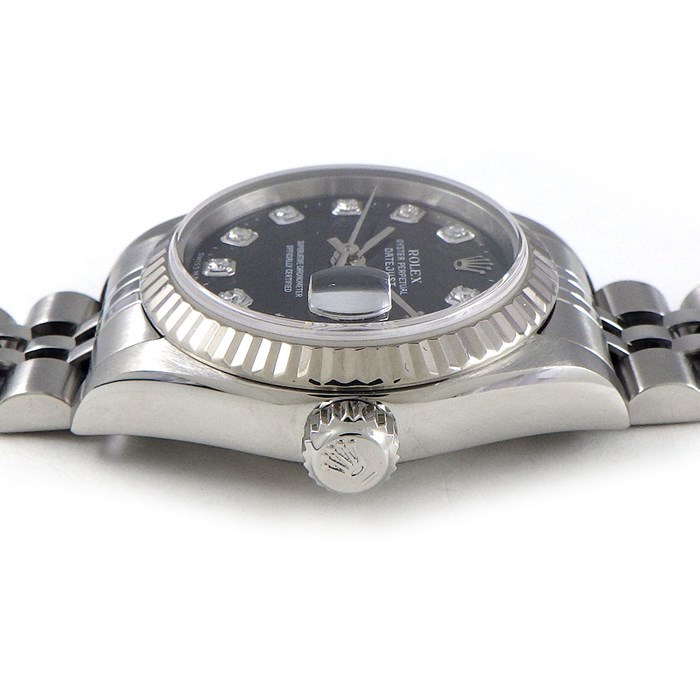 ロレックス Rolex 腕時計 デイトジャスト 79174G P番 2000年製 10ポイント ダイヤインデックス ブラック文字盤 デイト K18WG SS 自動巻き 【中古】