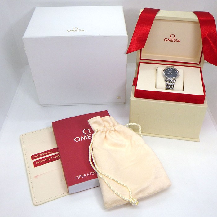 オメガ OMEGA 腕時計 デ・ヴィル プレステージ 424.10.27.60.53.001 8ポイント ダイヤインデックス サンレイ ブルー文字盤 SS クオーツアナログ 【中古】