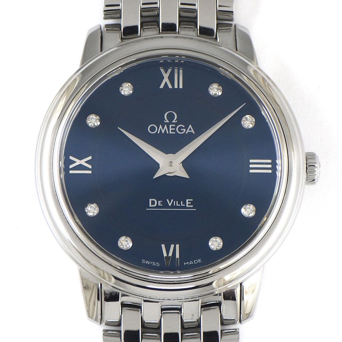 オメガ OMEGA 腕時計 デ・ヴィル プレステージ 424.10.27.60.53.001 8ポイント ダイヤインデックス サンレイ ブルー文字盤 SS クオーツアナログ 【中古】