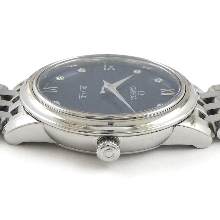 オメガ OMEGA 腕時計 デ・ヴィル プレステージ 424.10.27.60.53.001 8ポイント ダイヤインデックス サンレイ ブルー文字盤 SS クオーツアナログ 【中古】