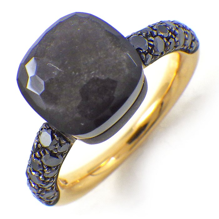 ポメラート Pomellato リング ヌード プチ PAB7040_OT000_DBKOS 1ポイント 黒曜石 オブシディアン 4.30ct 36ポイント ハーフサークル パヴェ ブラック ダイヤモンド 0.46ct K18PG チタン 9号 / #50 【中古】