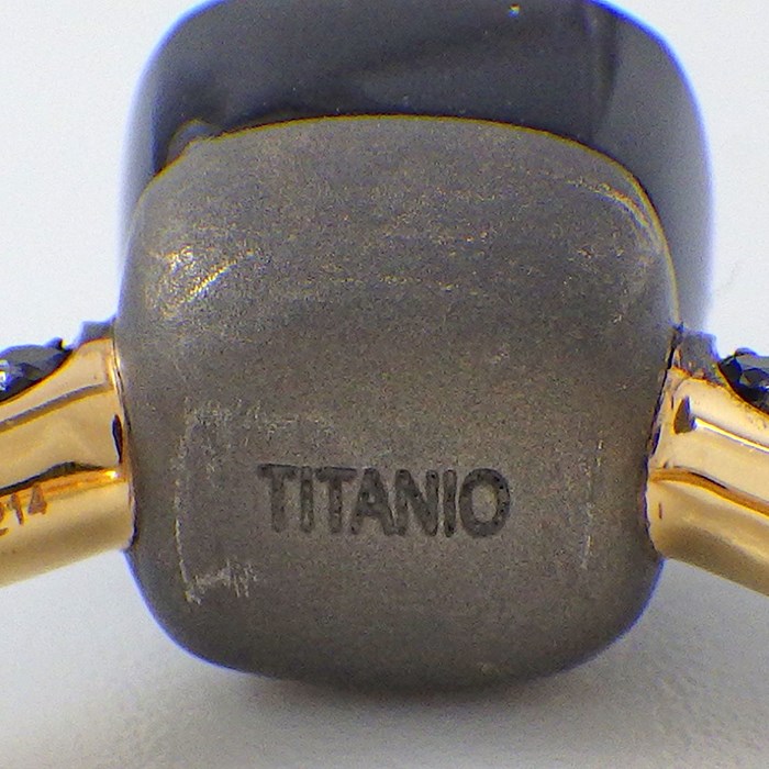 ポメラート Pomellato リング ヌード プチ PAB7040_OT000_DBKOS 1ポイント 黒曜石 オブシディアン 4.30ct 36ポイント ハーフサークル パヴェ ブラック ダイヤモンド 0.46ct K18PG チタン 9号 / #50 【中古】