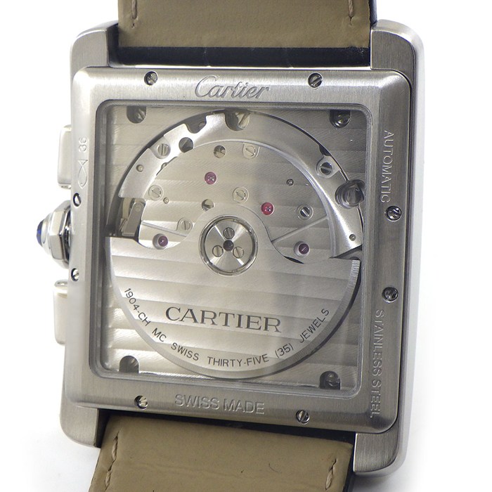 カルティエ Cartier 腕時計 タンクMC W5330007 レクタンギュラー シルバーギョーシェ文字盤 デイト クロノグラフ スモールセコンド ブラック アリゲーターレザーベルト SS 自動巻き 【箱・保付き】 【中古】