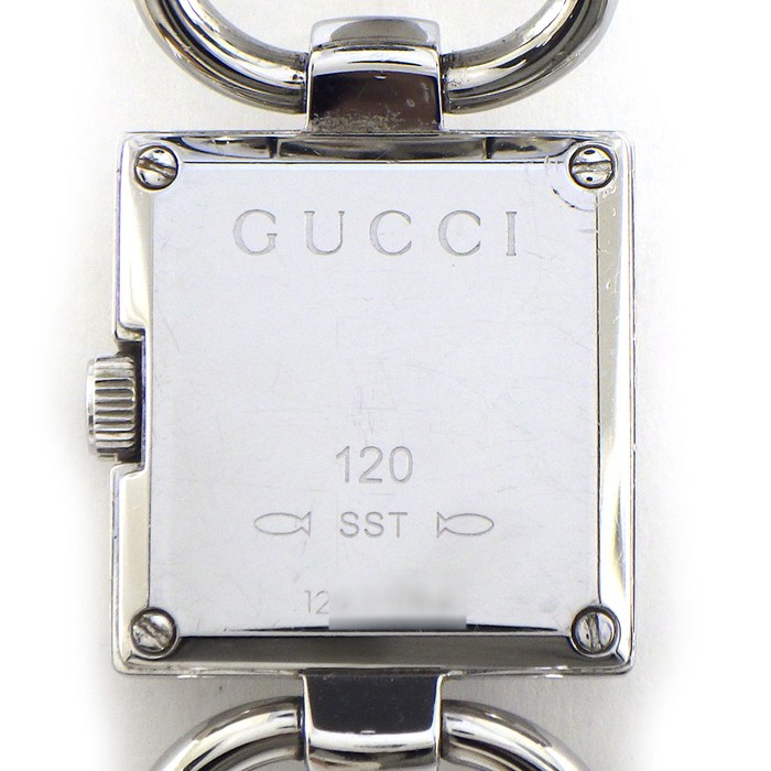 グッチ GUCCI 腕時計 トルナヴォーニ 120 バングルウォッチ ホースビット 4ポイント ダイヤインデックス スクエア GG ロゴ サンレイ ブラウン文字盤 SS クオーツアナログ 【中古】