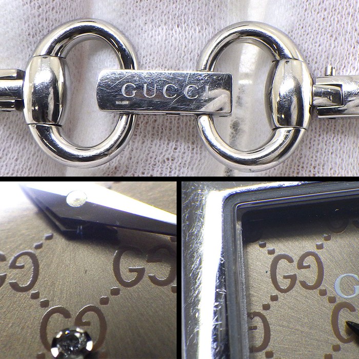 グッチ GUCCI 腕時計 トルナヴォーニ 120 バングルウォッチ ホースビット 4ポイント ダイヤインデックス スクエア GG ロゴ サンレイ ブラウン文字盤 SS クオーツアナログ 【中古】