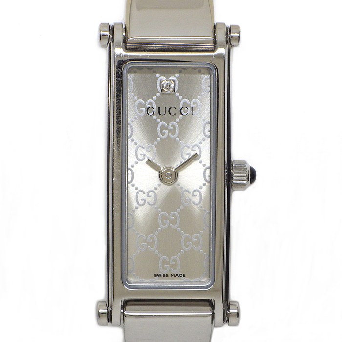 グッチ GUCCI 腕時計 ブレスウォッチ 1500L 1ポイント ダイヤインデックス GG柄 シルバー文字盤 SS クオーツアナログ 【中古】