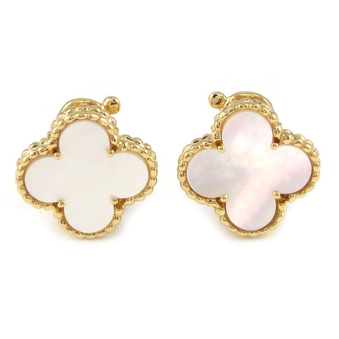 ヴァンクリーフ＆アーペル Van Cleef & Arpels ピアス ヴィンテージアルハンブラ VCARA44100 ホワイト シェル K18YG 【中古】