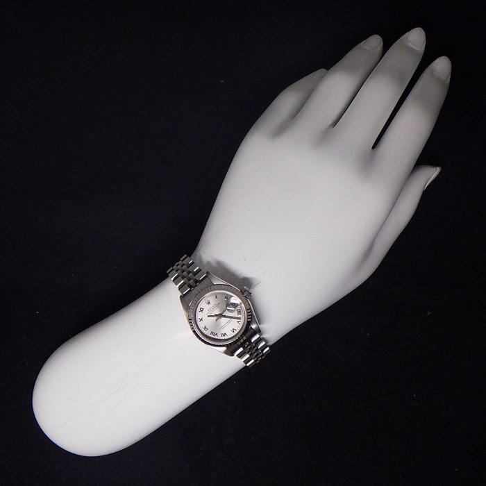 ロレックス Rolex 腕時計 デイトジャスト 79174 Y番 2002年 フルーテッドベゼル サンレイ シルバー文字盤 ジュビリーブレス K18WG SS 自動巻き 【箱・保付き】 【中古】