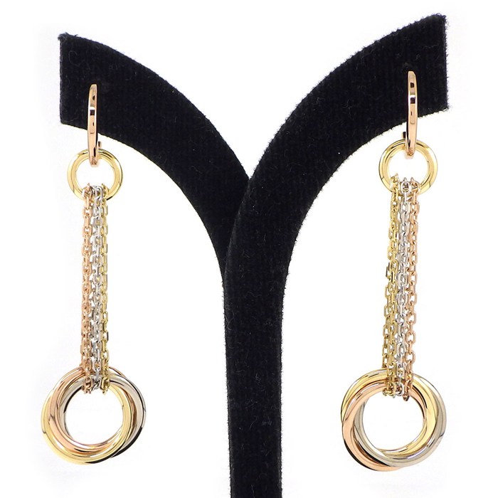 カルティエ Cartier ピアス トリニティ スウィング ドロップ サークル フープ トリプルチェーン スリーカラー K18PG K18WG K18YG 【中古】